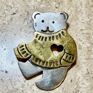 Vintage 925 Teddy Bear Love Brooch